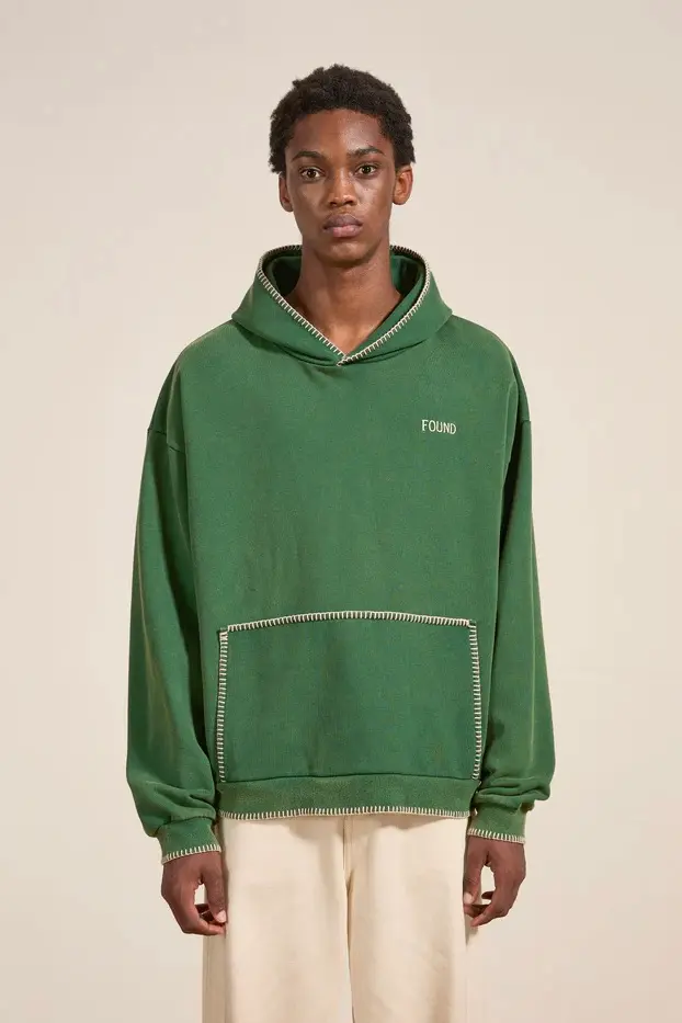 Stitched Border Hoodie Vintage Forest