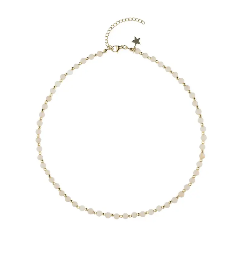 STONE BEAD NECKLACE 4 MM W/GOLD BEADS SAND