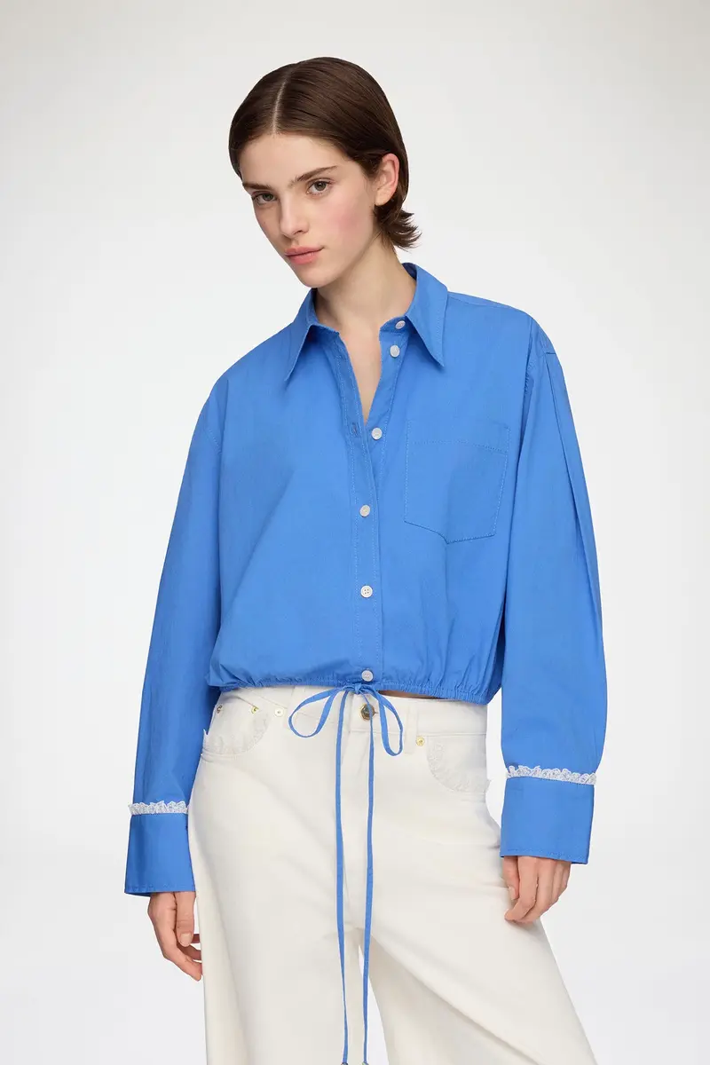 Stretch Cotton Cropped Bowling Shirt Marina