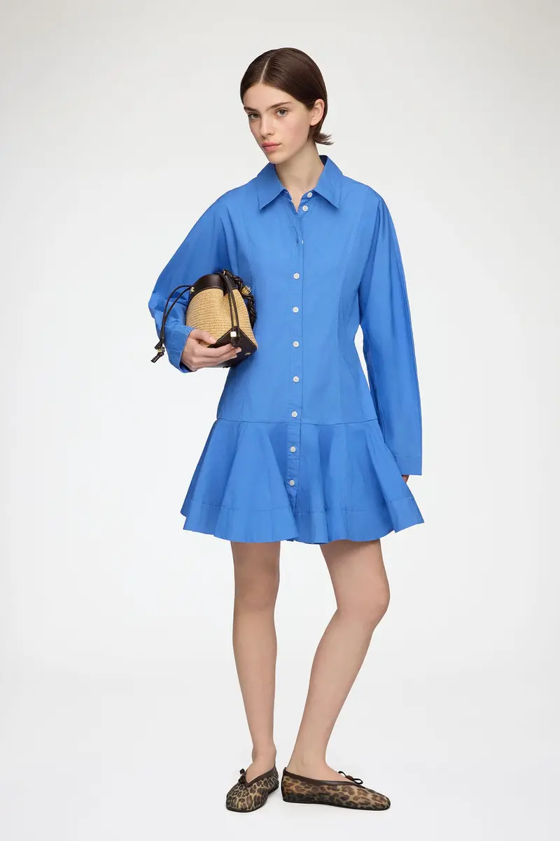 Stretch Cotton Mini Shirt Dress Marina