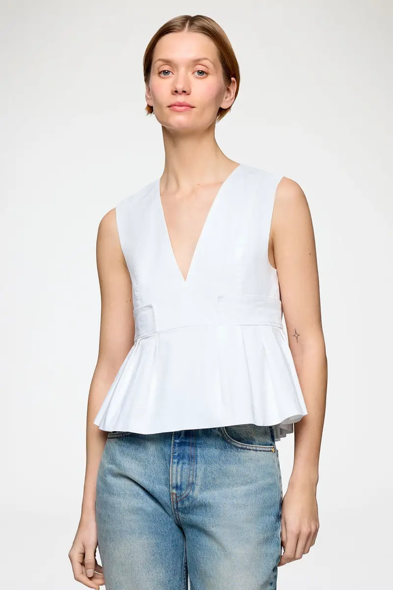 Stretch Cotton V-neck Pocket Blouse