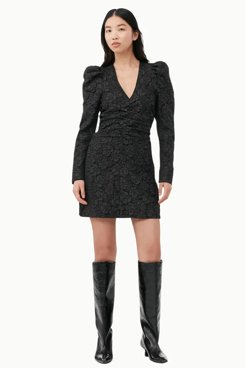 Stretch Jacquard V-neck Mini Dress