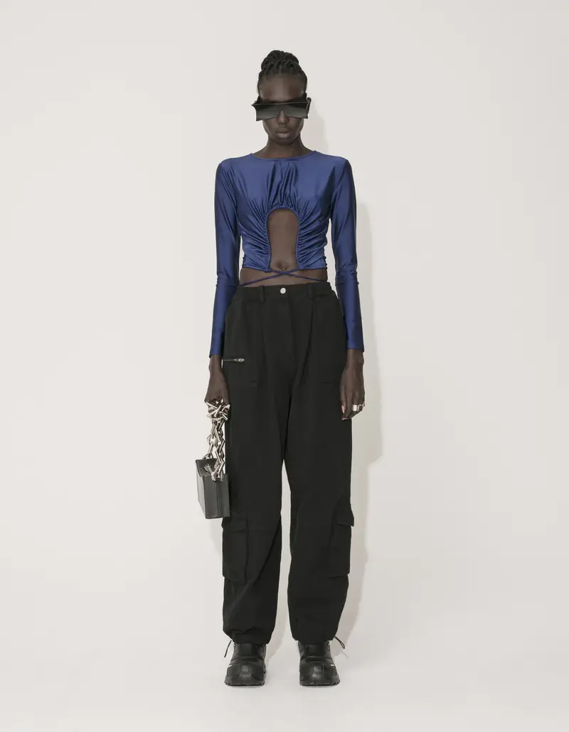 Stretch Jersey Ruche Cut Out Top