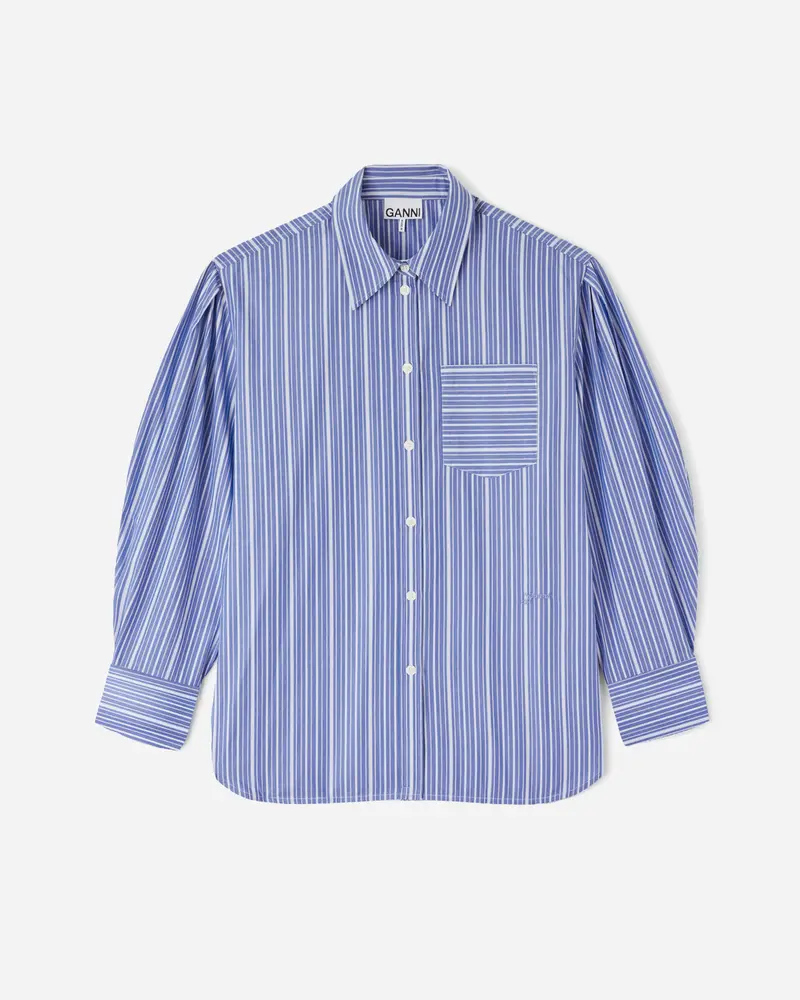 Stripe Cotton Pleated Sleeve Shirt