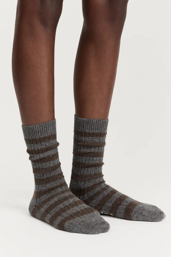 Striped Cashmere Sock Mix Grey
