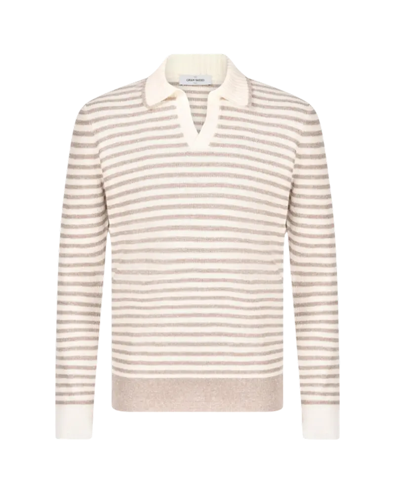 Striped knit skipper polo shirt