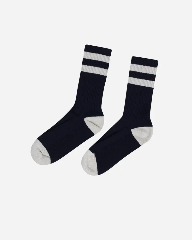 Striped Merino Socks - Navy/Pastel Grey