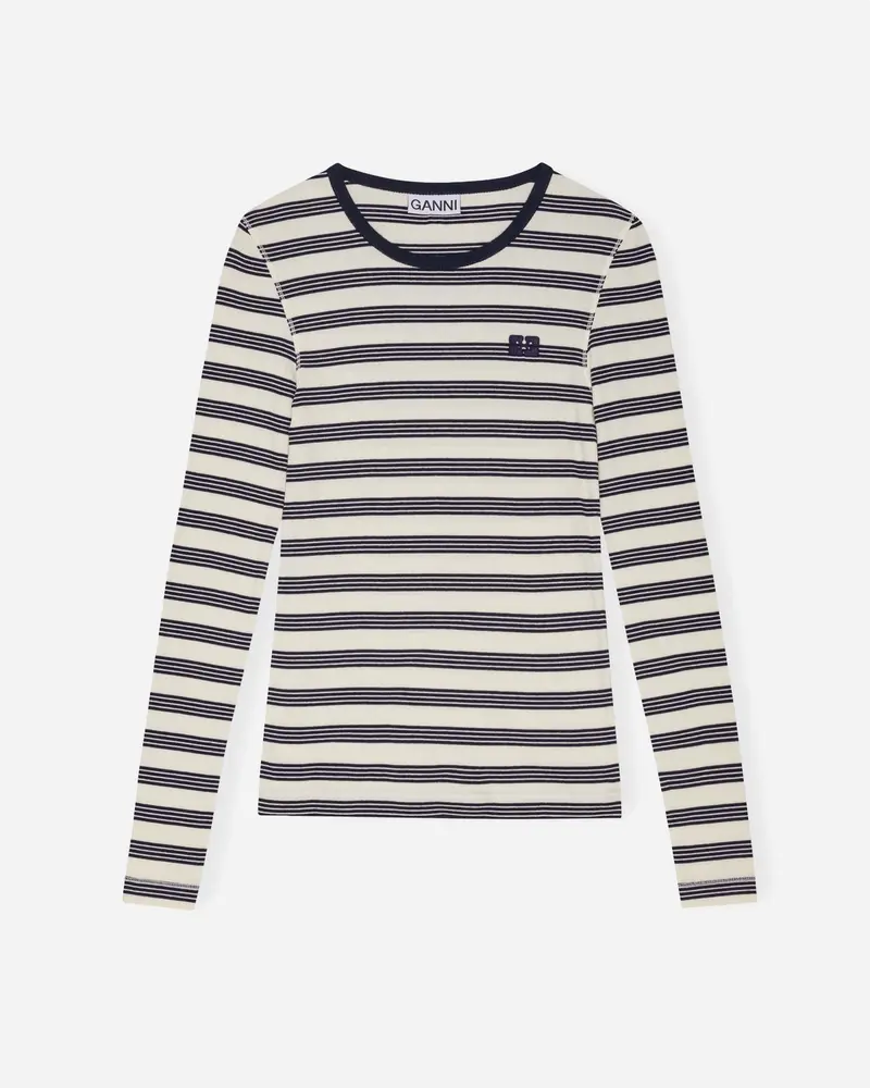 Striped Soft Cotton Rib Long Sleeve T-Shirt - Sky Captain