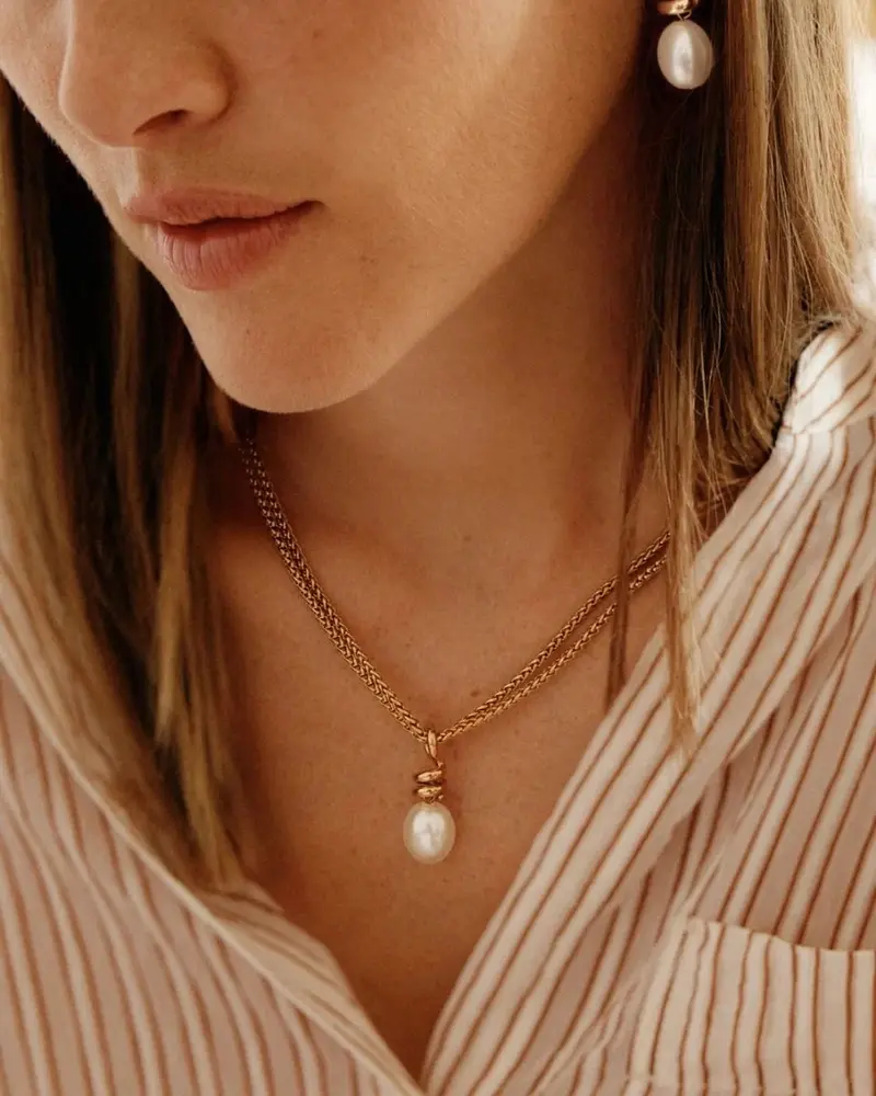 Swivel Necklace Pearl L Gold