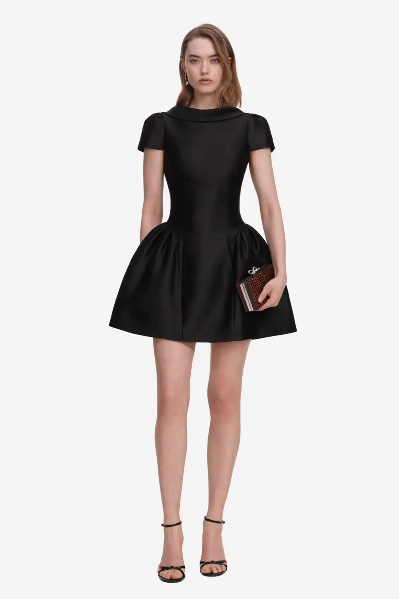 Taffeta Collared Mini Dress Black