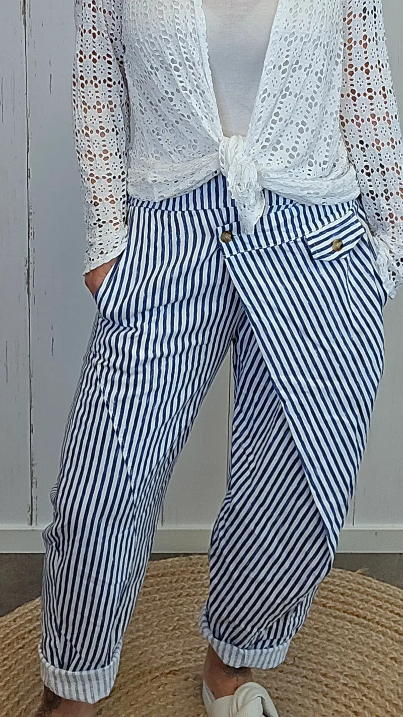 Tanja wrap bukse striper navy