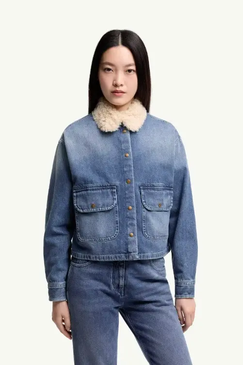 Teddy Trim Denim Shirt Blue