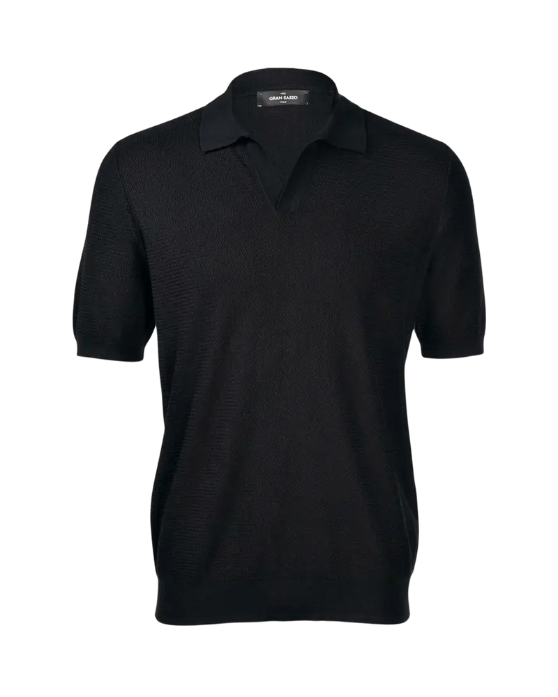 Tennis Polo i Silke og Bomull - Sort