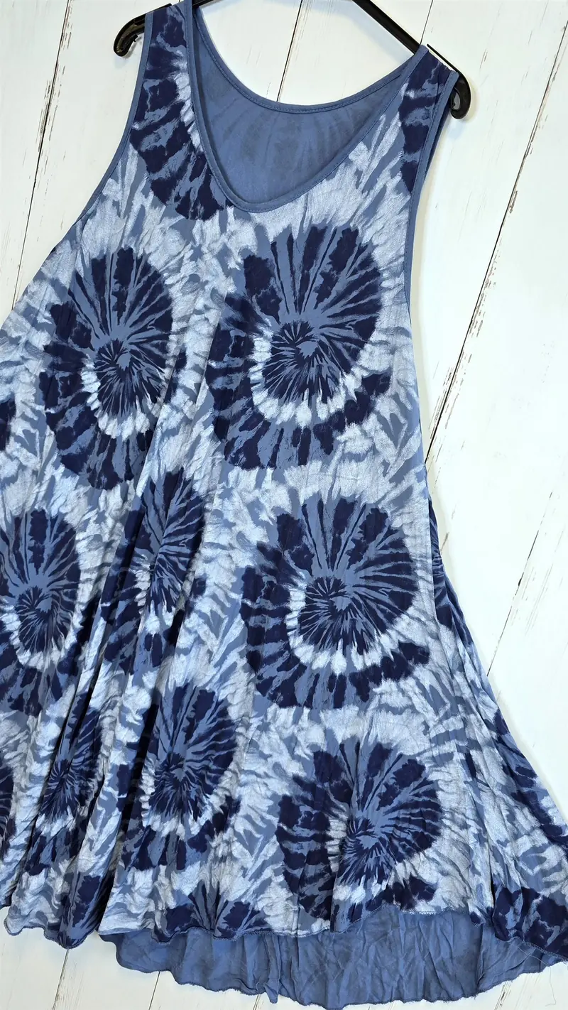 Tie dye viskosekjole blå