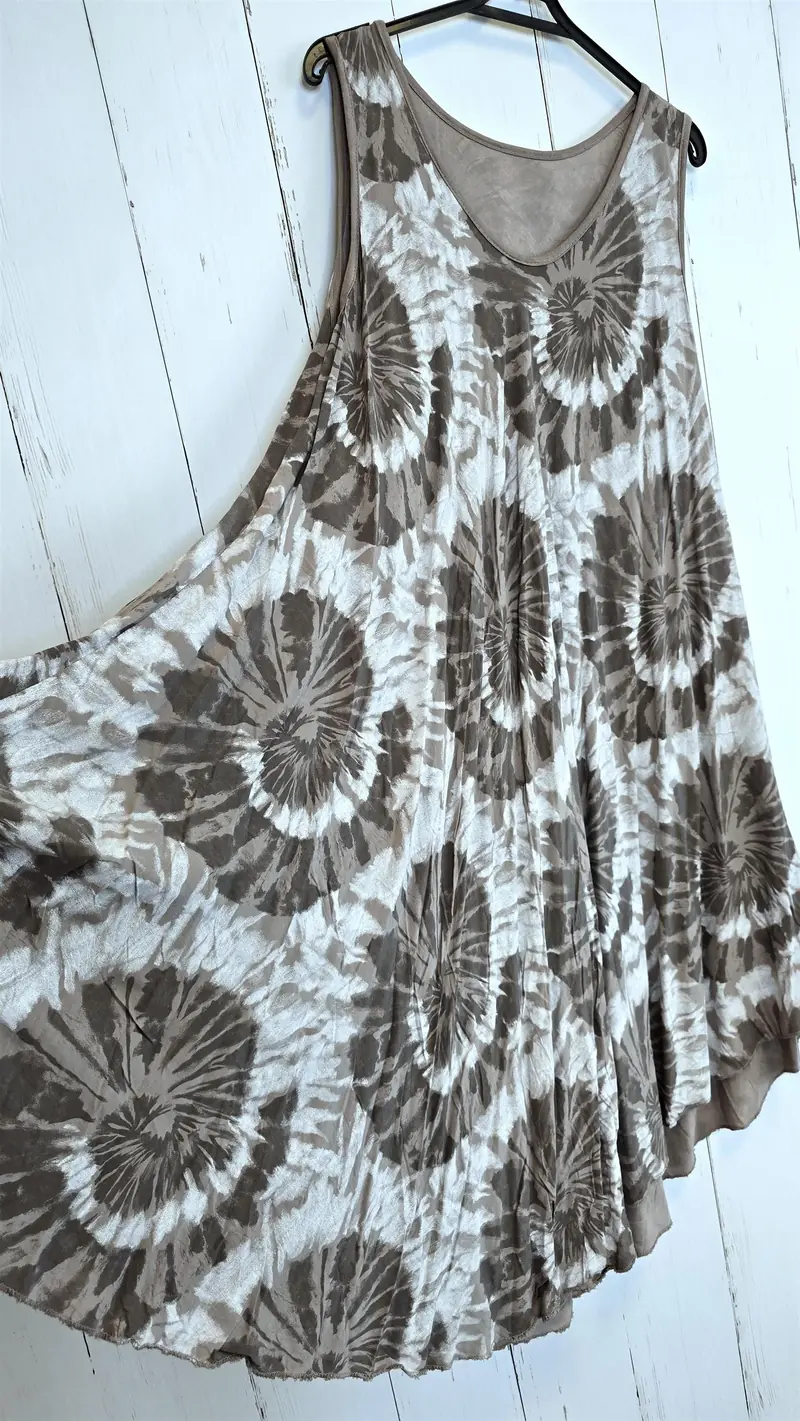 Tie dye viskosekjole taupe