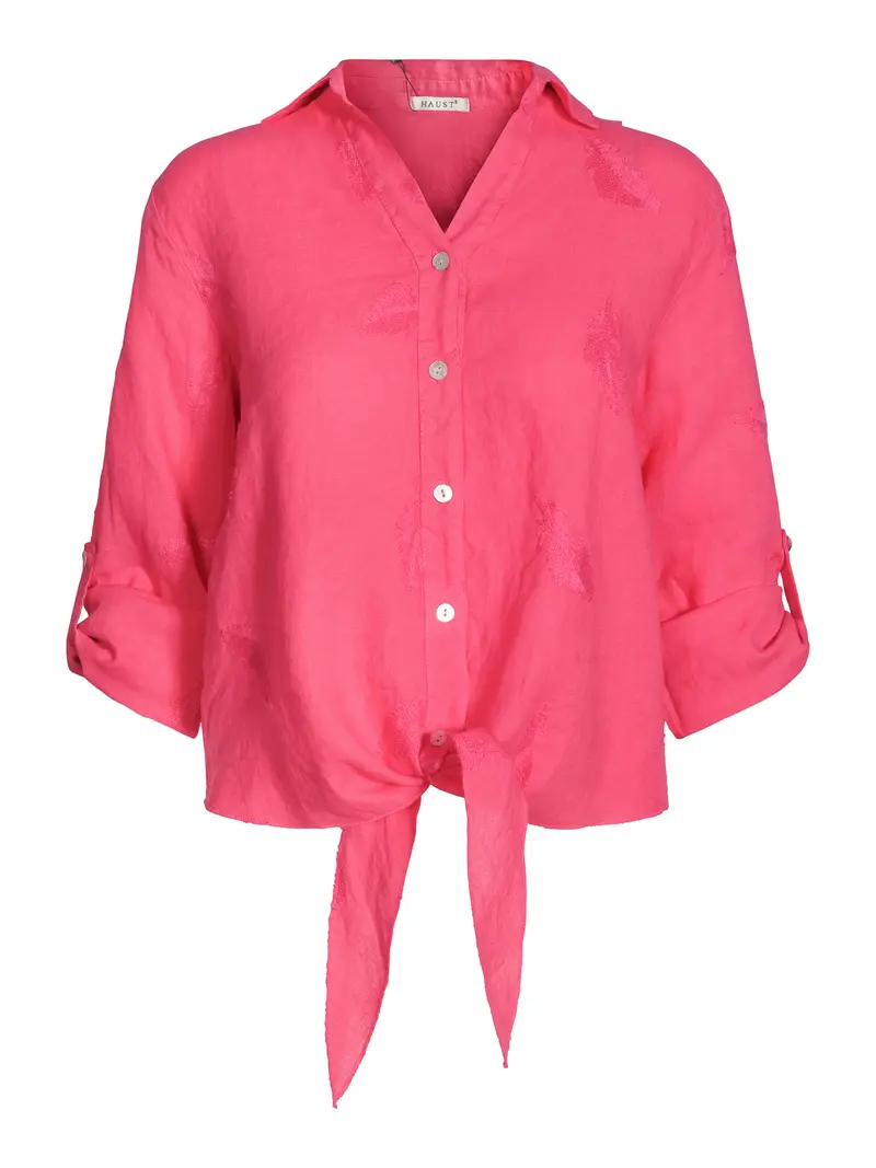 Tie feather embr shirt Fuchsia