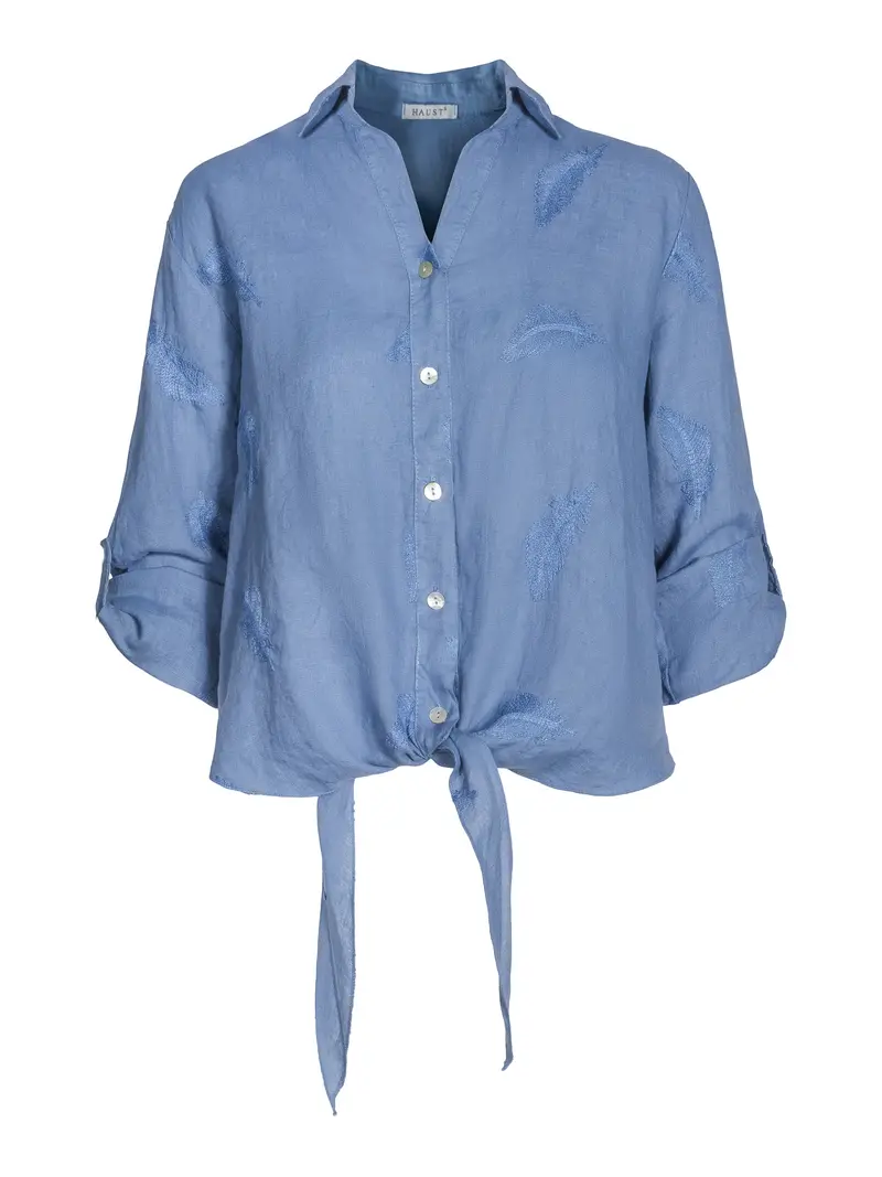 Tie feather embr shirt Jeans Blue