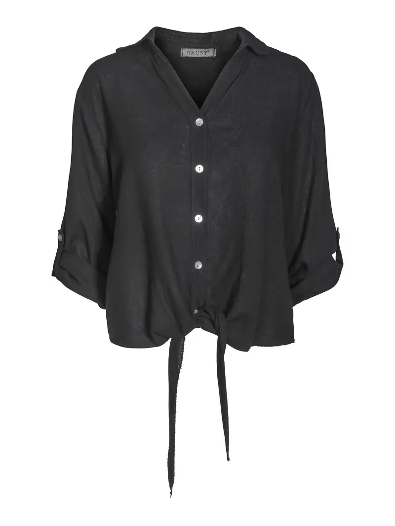Tie linen shirt Black