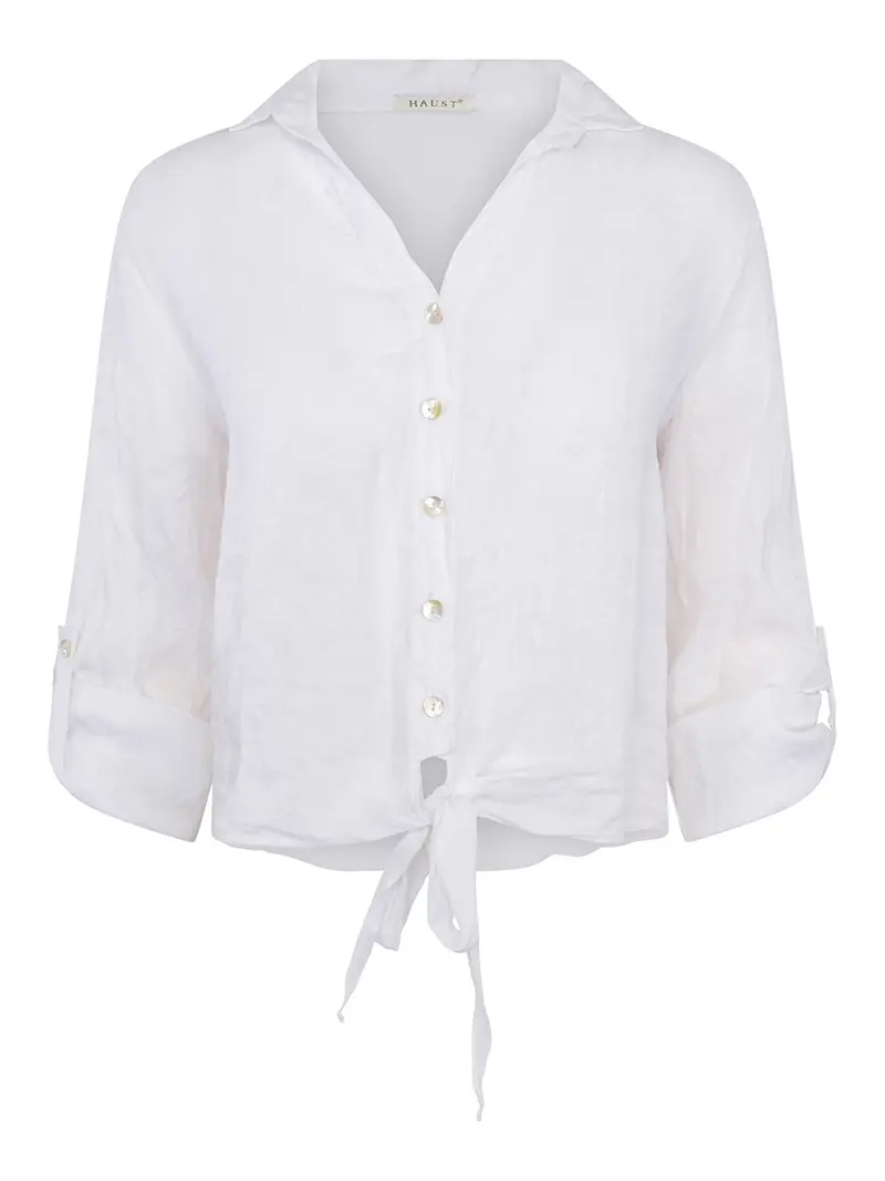 Tie linen shirt White
