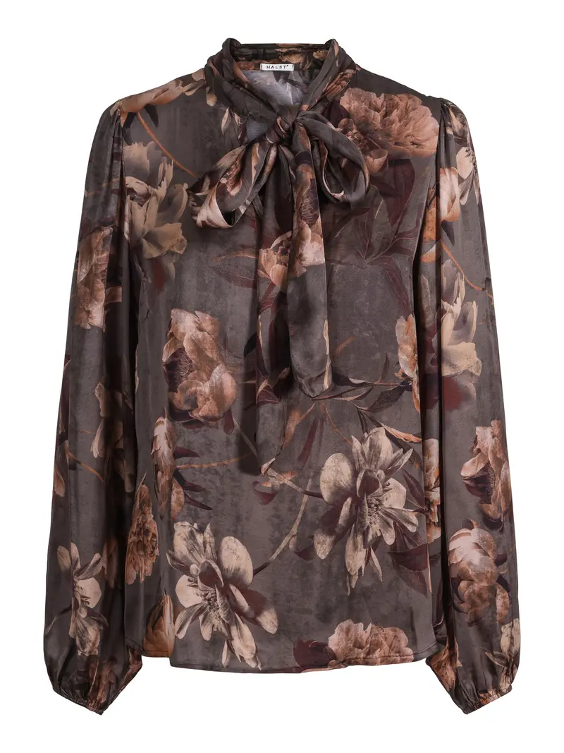 Tie satin blouse Grey