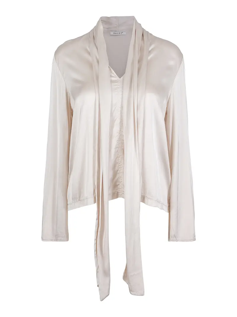 Tie satin stretch blouse Ecry