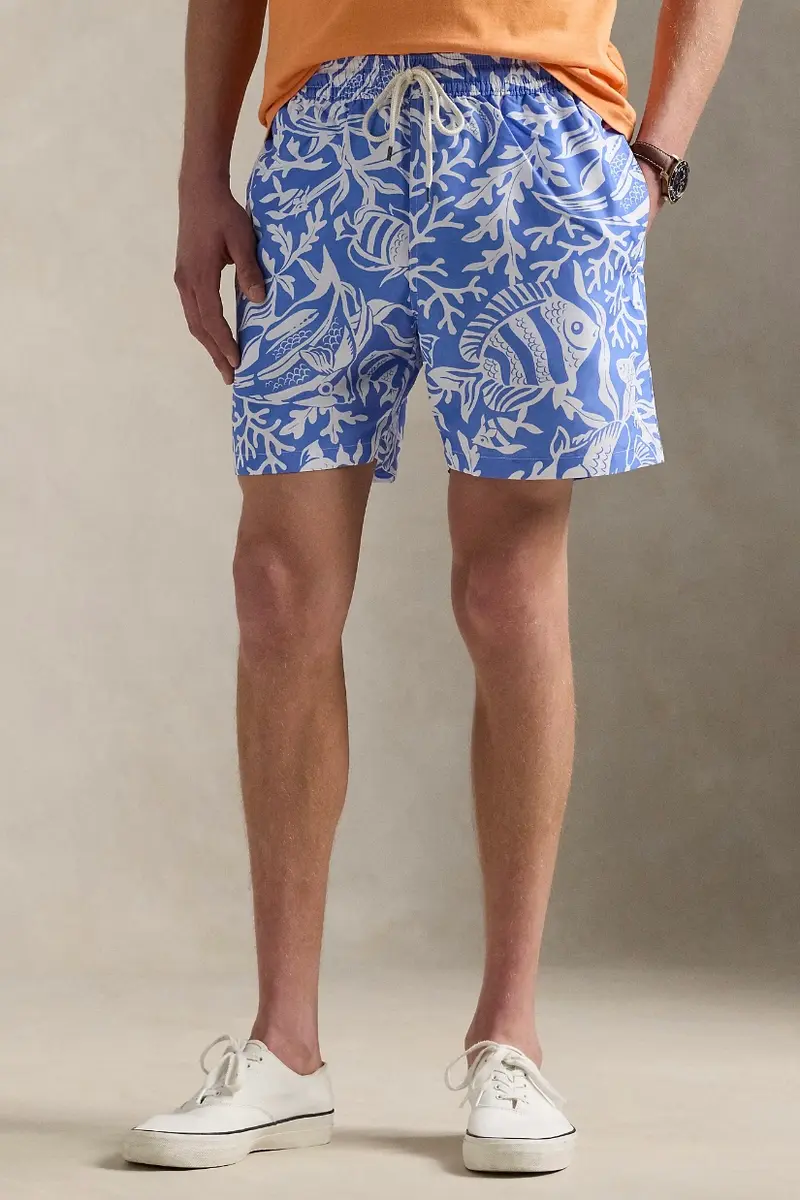 Traveler Classic Swim Trunk Fish Coral Light Blue