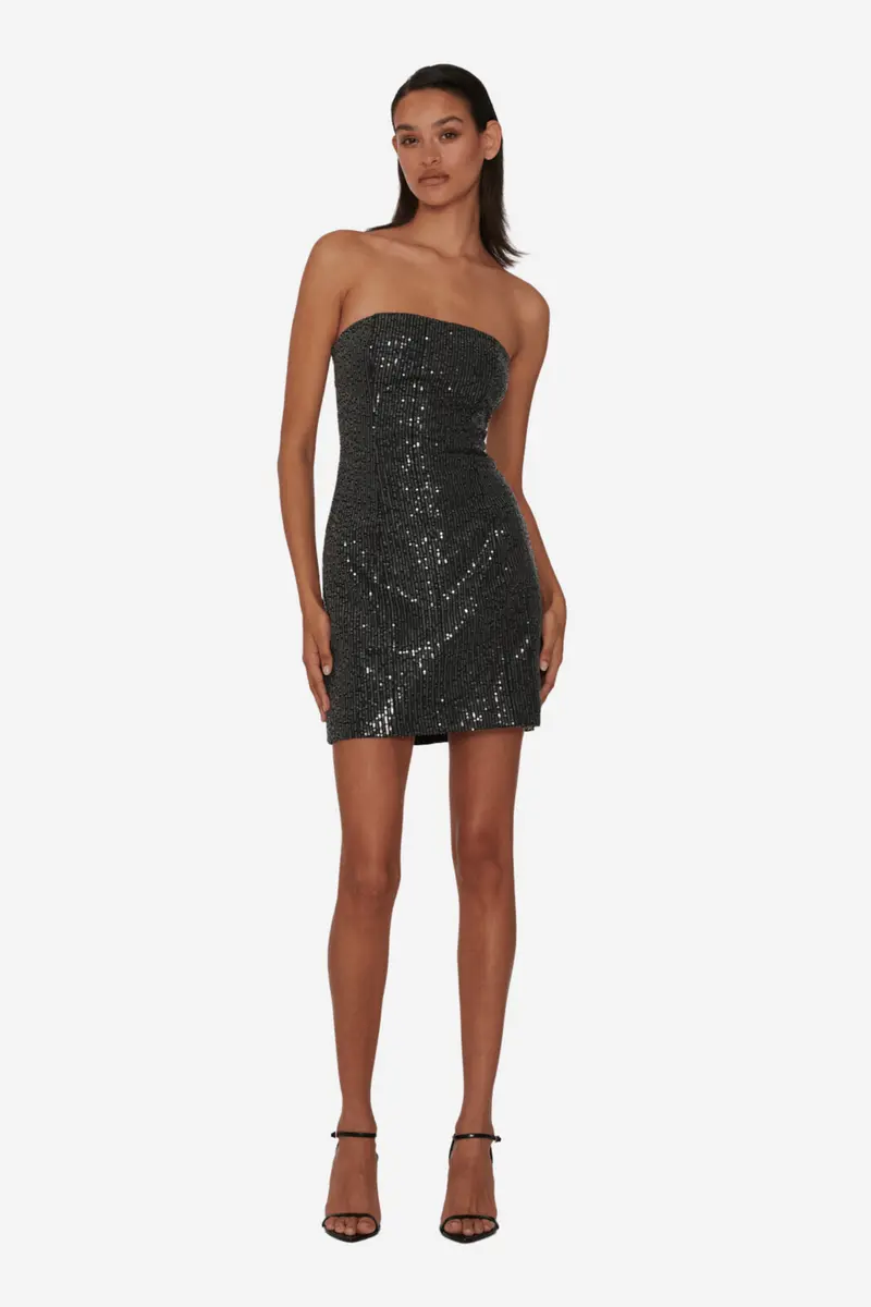 Twill Sequin Mini Dress Black