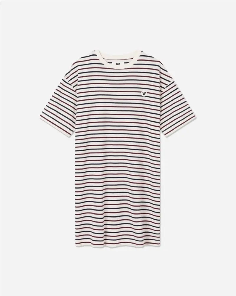Ulla Stripe Dress - Off-White/Burgundy