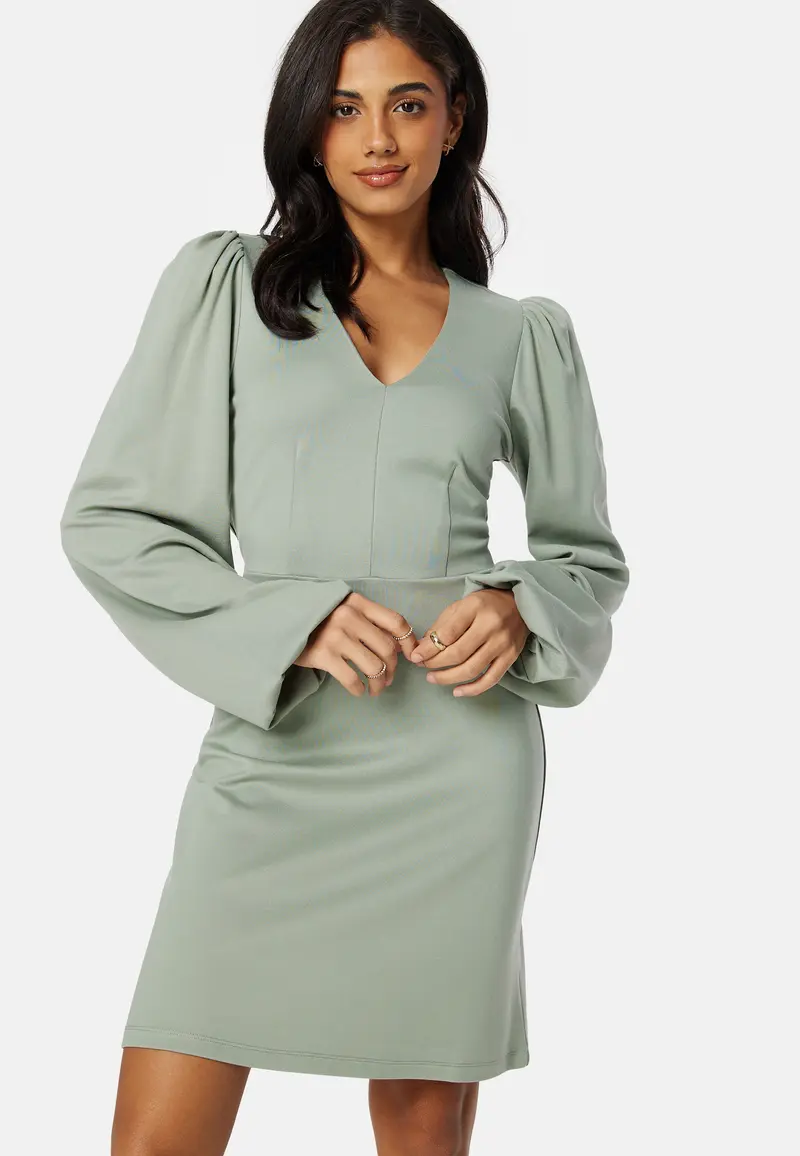 V-neck Balloon Sleeve Short Dress