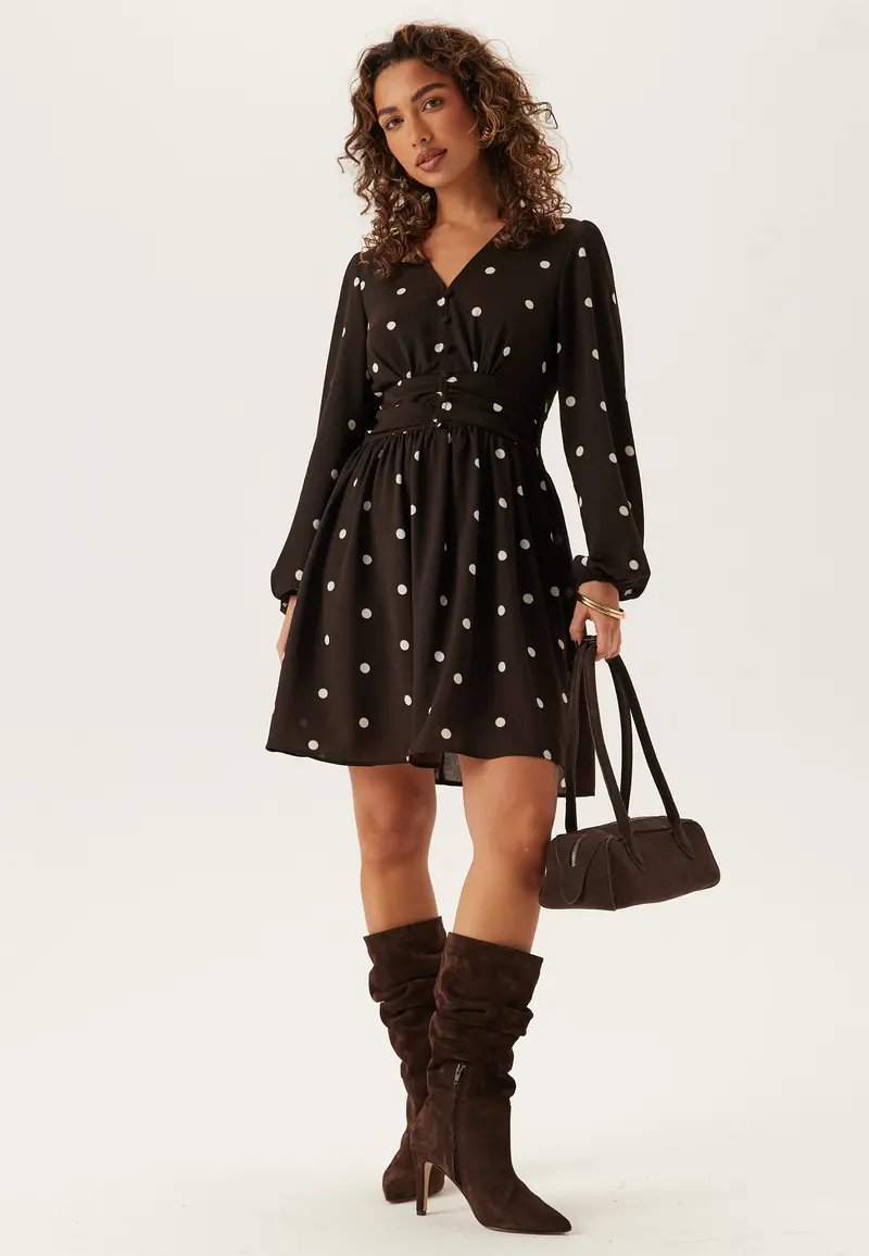 V-neck Button Short Dress