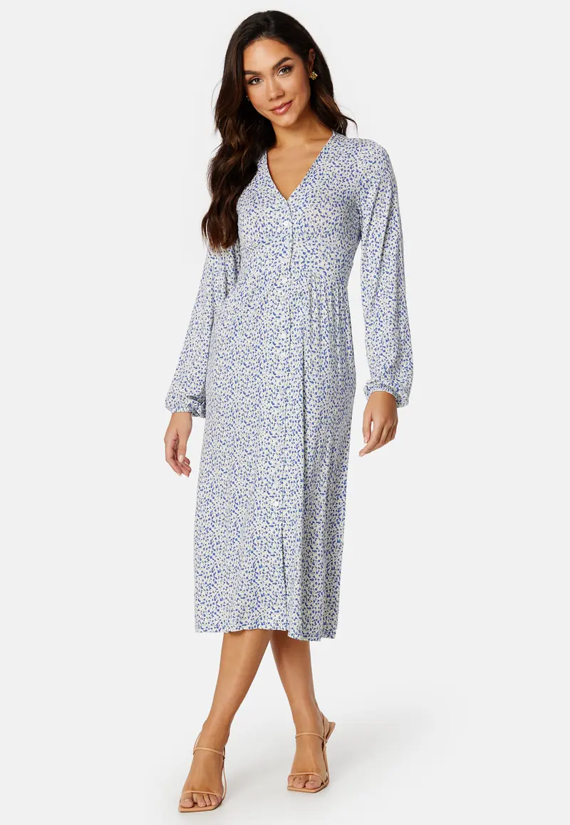 V-neck Midi Button Dress