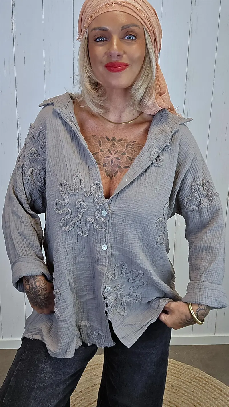 Vaflet skjorte i Bomull taupe