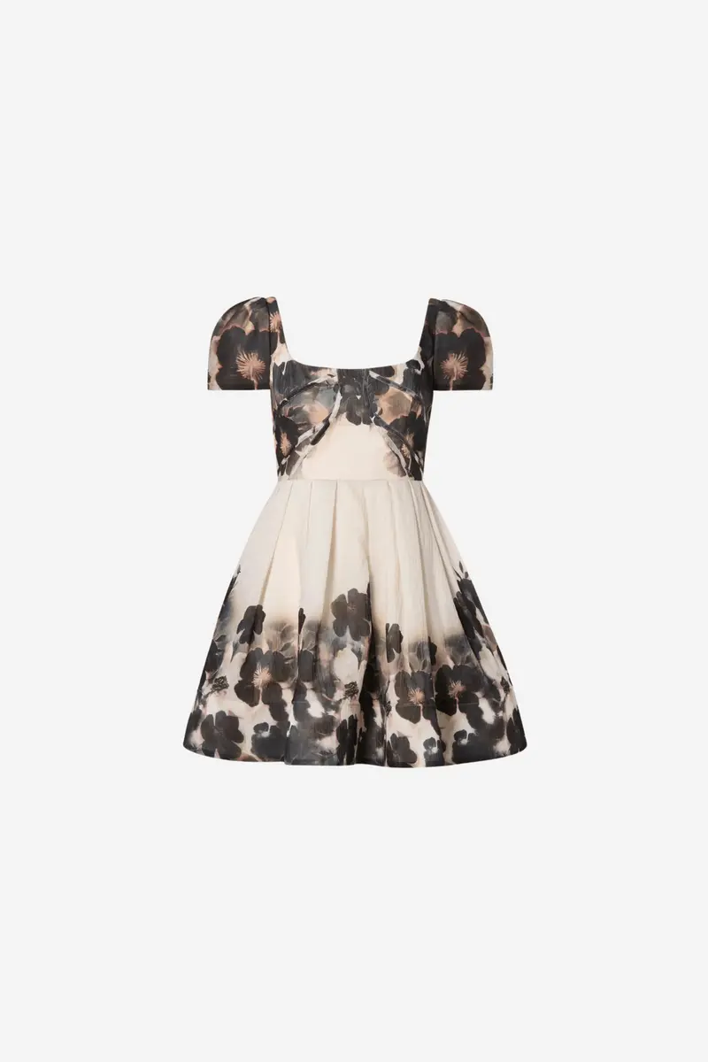 Vanda Pouf Sleeve Mini Dress Dusty Poppy