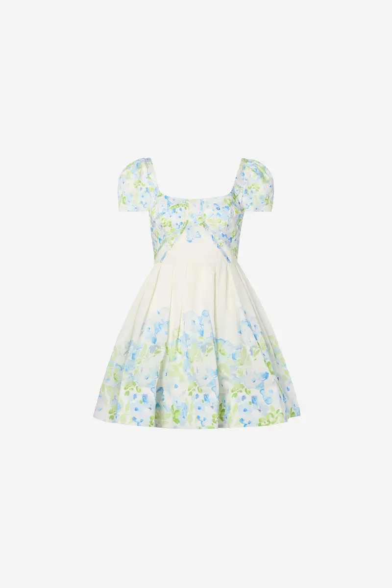 Vanda Pouf Sleeve Mini Dress Pastel Floral Vanilla