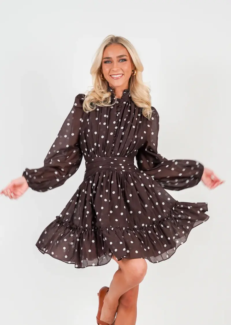 Vanity Dress Print - Brown Polka Dots