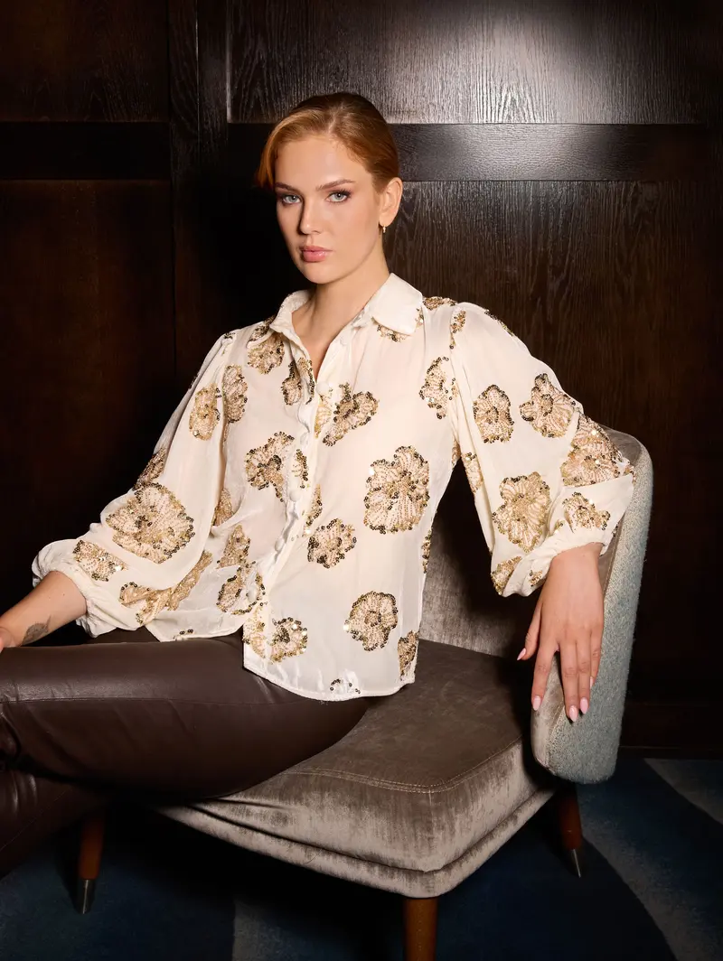 Velvet fab blouse Creme