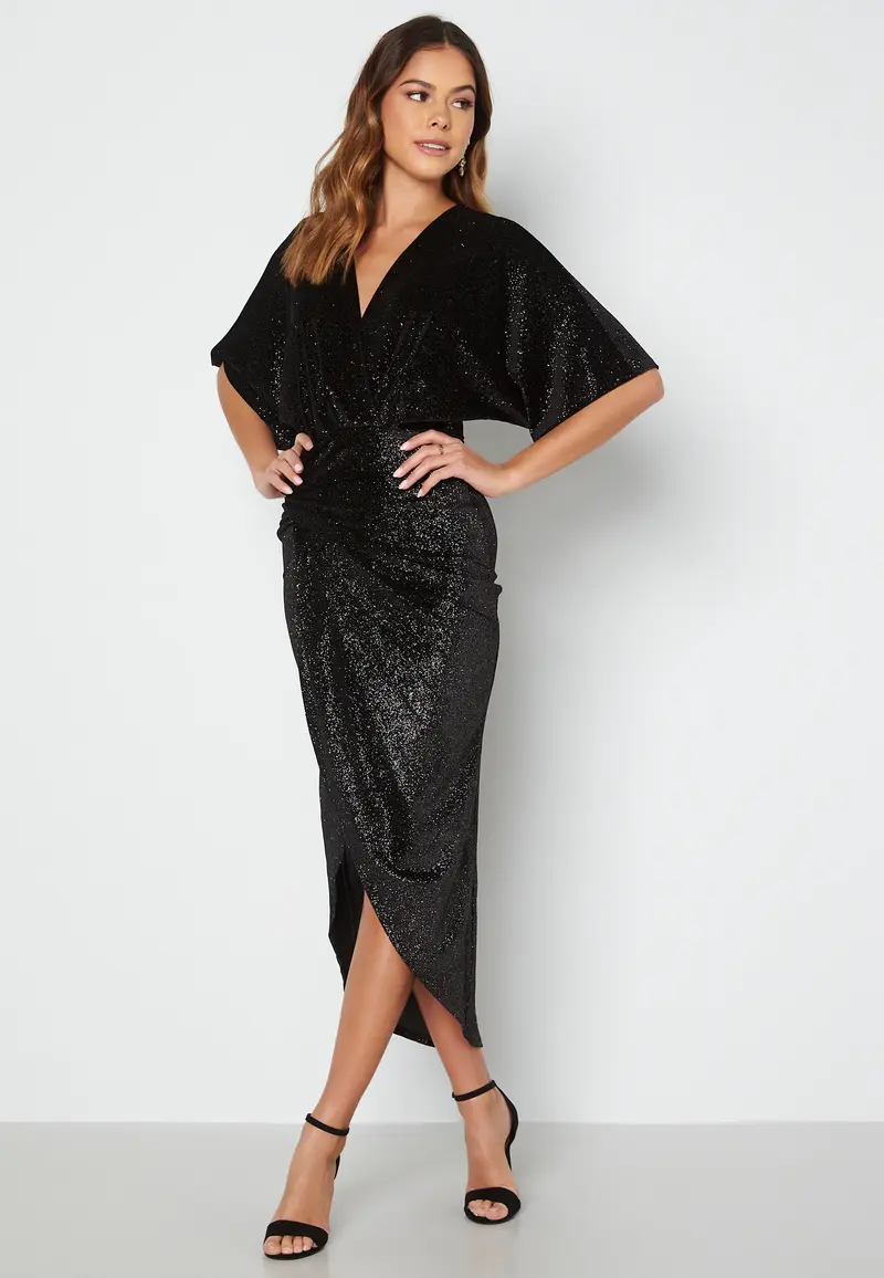 Velvet Glitter Kimono Sleeve Rouch Dress