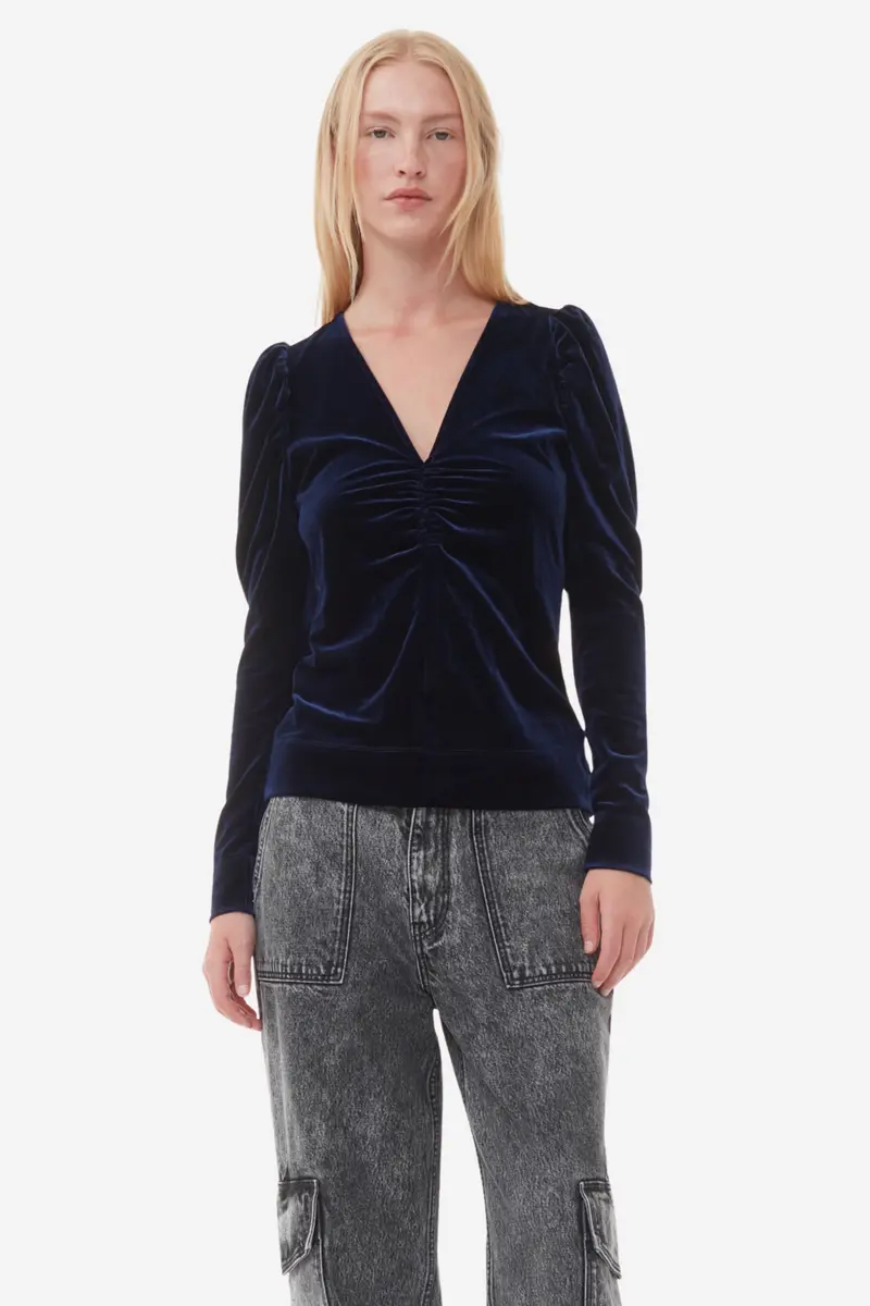 Velvet Jersey V-neck Blouse
