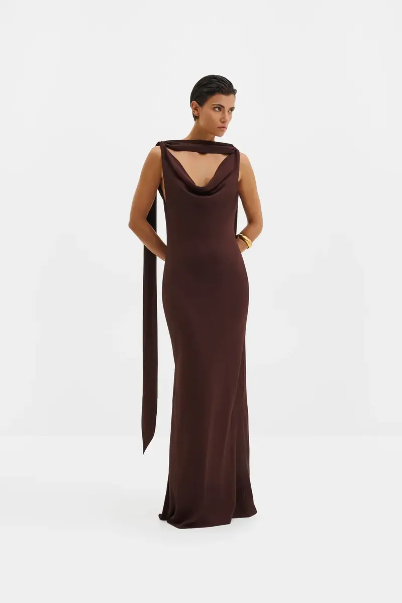 Vida Cowl Neck Scarf Maxi Dress Espresso