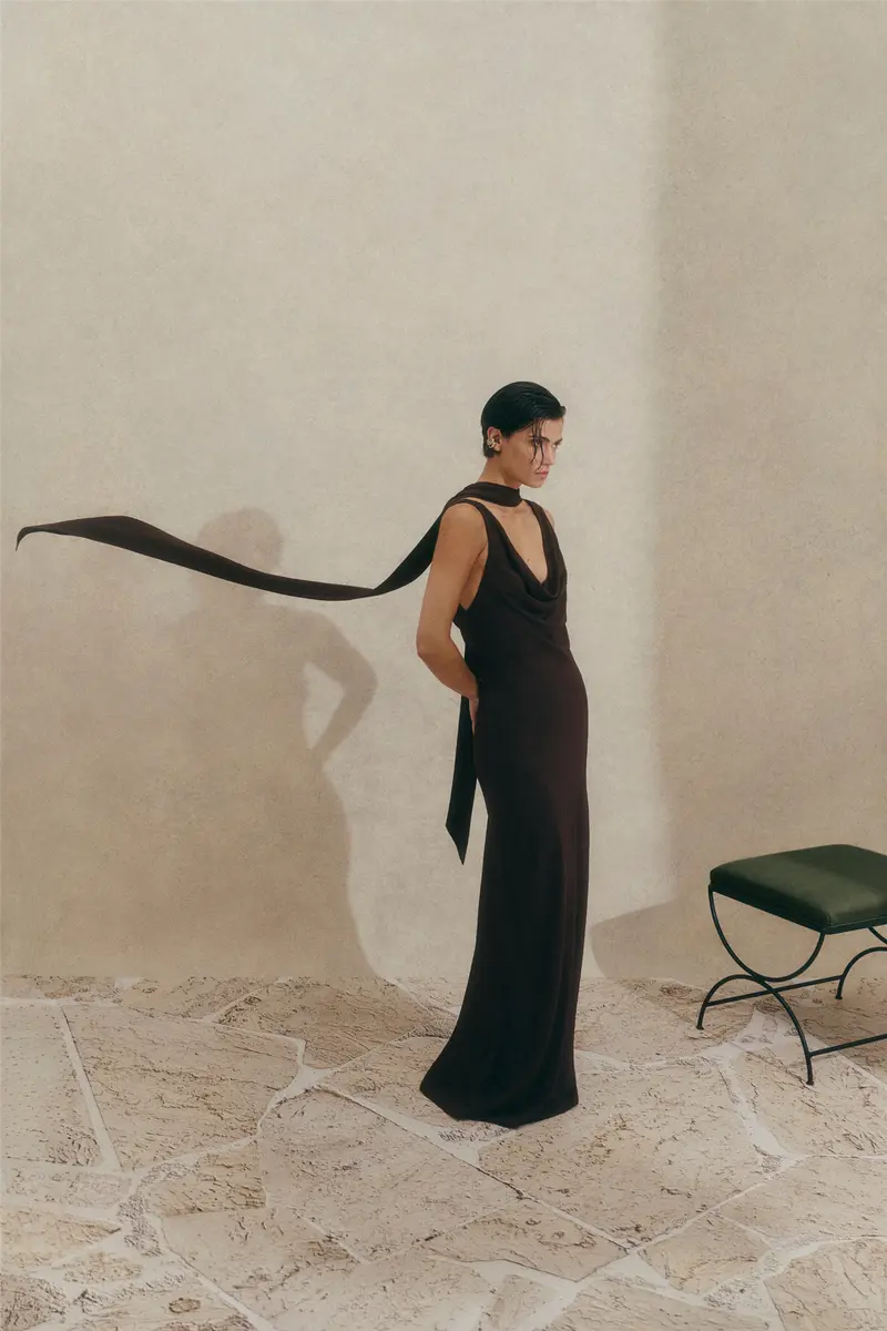 Vida Cowl Neck Scarf Maxi Dress Espresso