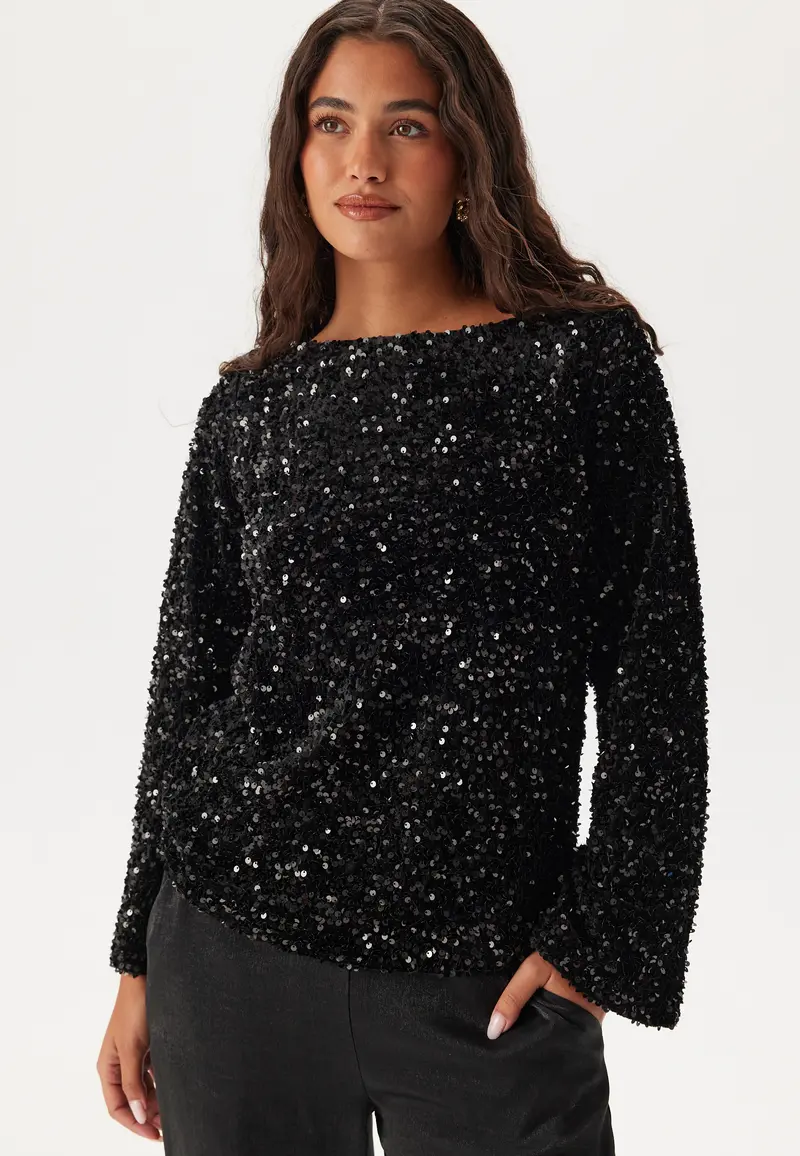 Vifaith Boat Neck L/S SEQUIN T