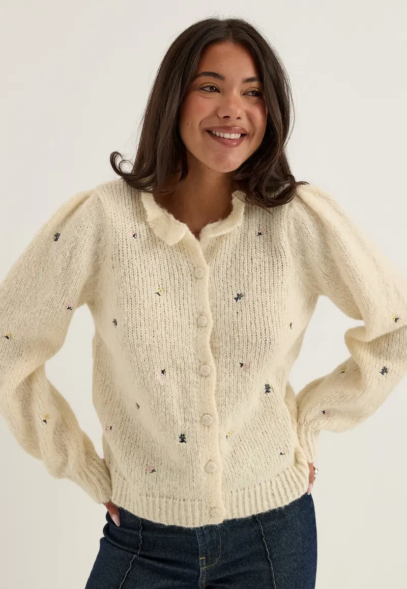Viflora L/S O-NECK EMB KNIT CA