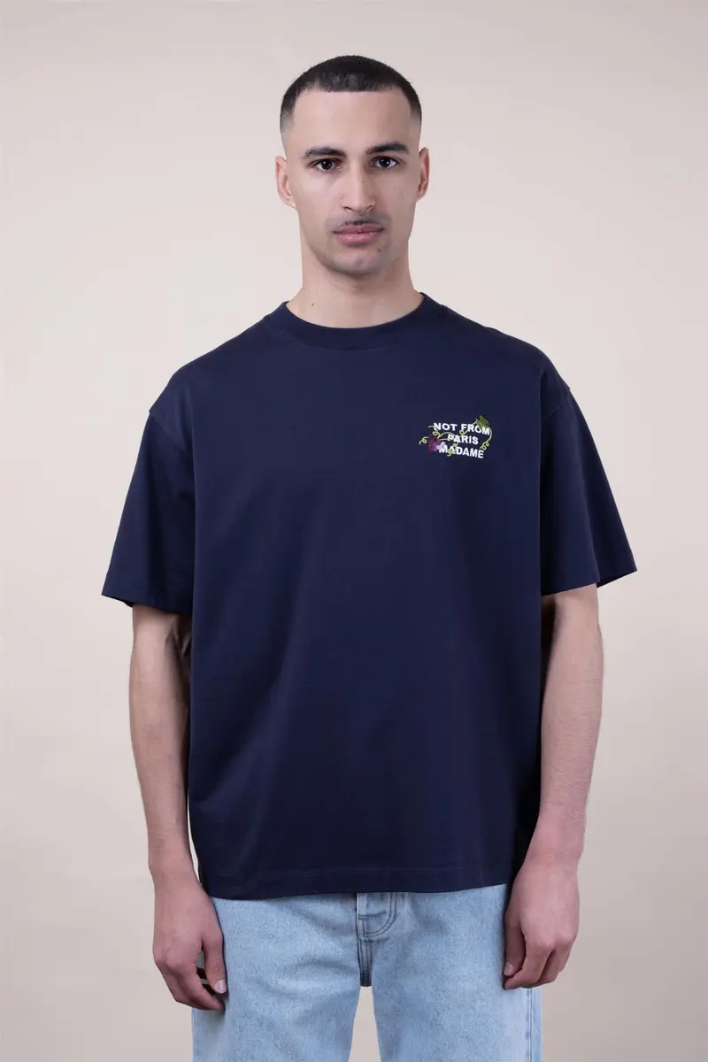 Vine Embroidered Slogan T-shirt Navy