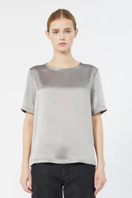 Viscose Satin Blouse Light Grey