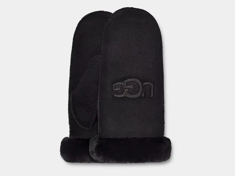 W Shearling Sheepskin Embroidered Mitten Black