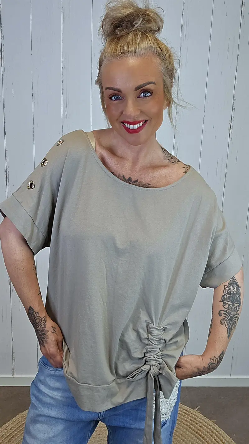 Wanda topp med snøring taupe