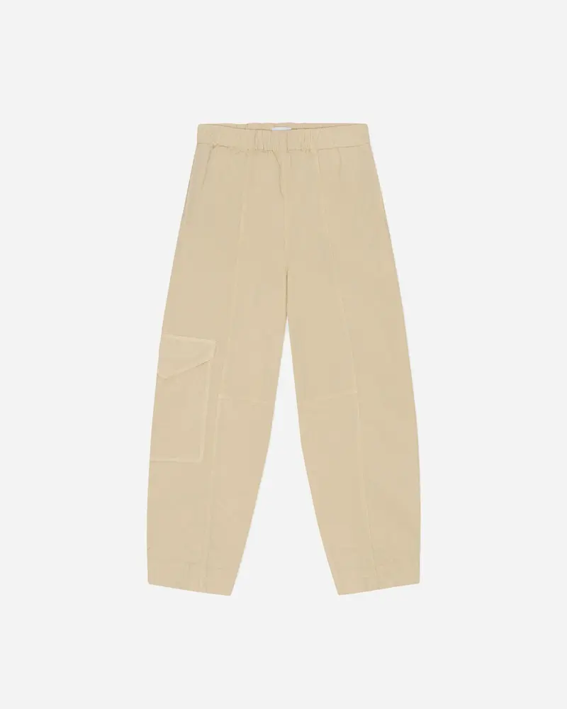 Washed Cotton Canvas Elasticated Curve Pants - Pale Khaki