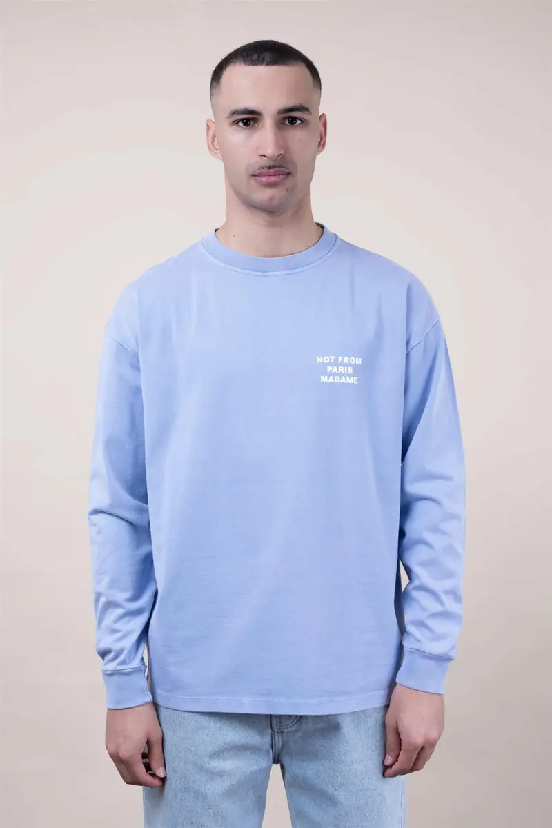 Washed Long Sleeve Slogan T-shirt Blue