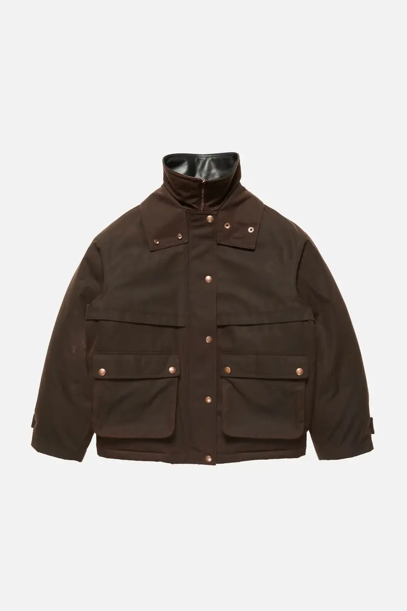Waxed Canvas Blouson Jacket Dark Brown