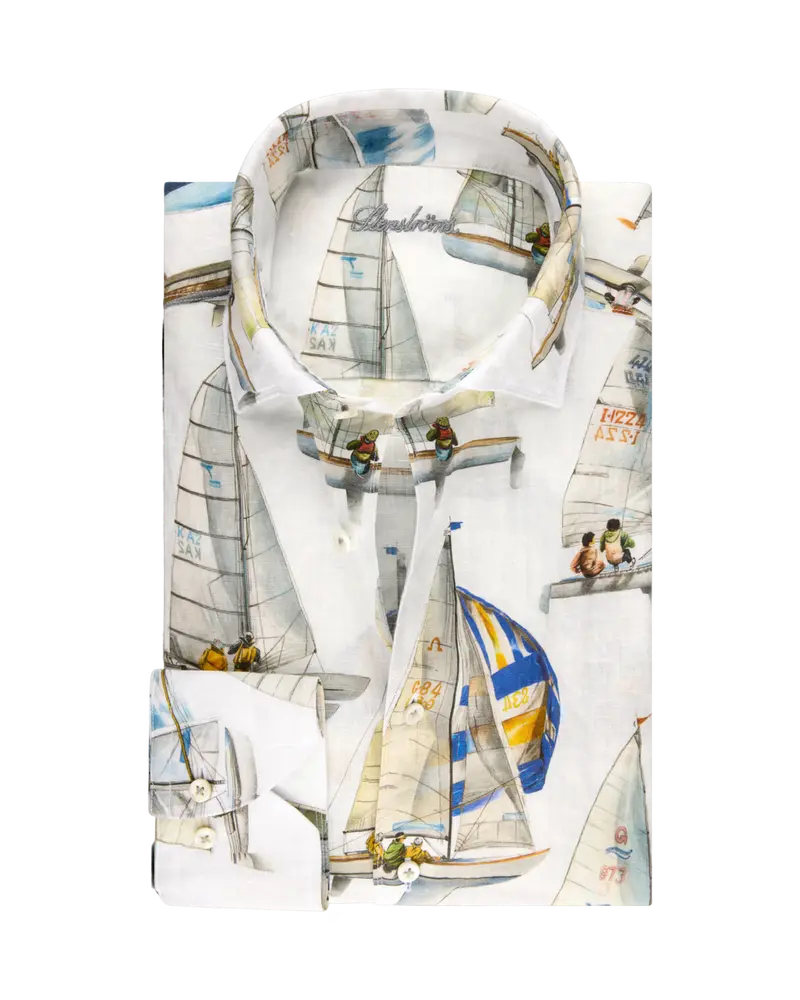 White Patterned Linen Shirt